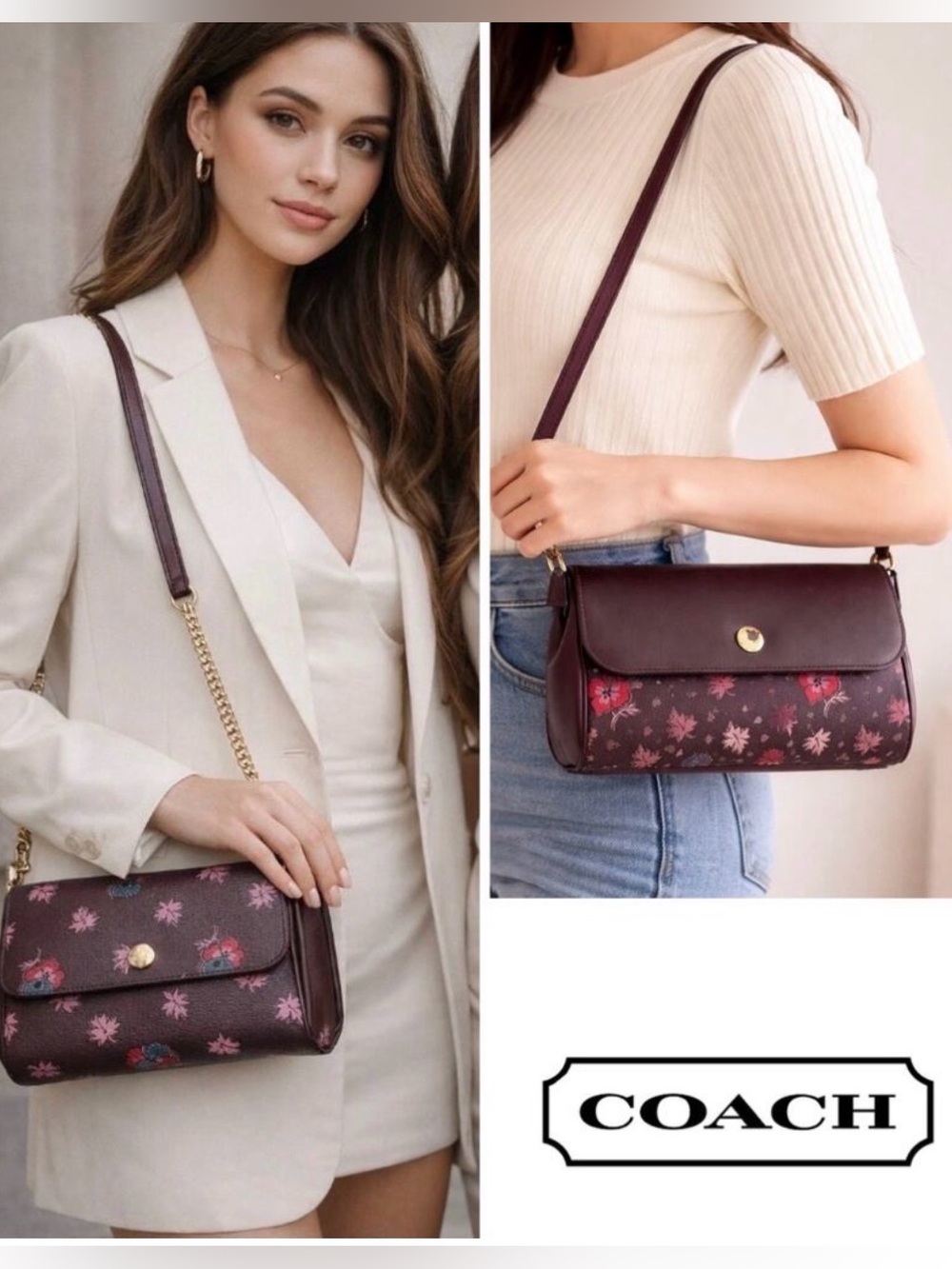 Coach F12012 Reversible Crossbody Bag Wildflower Oxblood Brown Versatile Fall